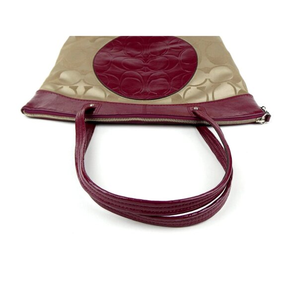 Coach Signature Khaki Burgundy Laura Tote Shoulder Bag F18335 - Picture 6 of 14